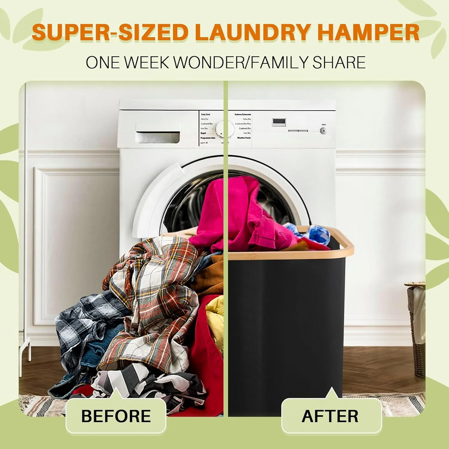 Laundry Hamper 3 Section, 145L Dirty Clothes Hamper with Lid, Extra Large Laundry Basket Organizer with Removable Inner Bags & Labels for Laundry Room, Bedroom, Black