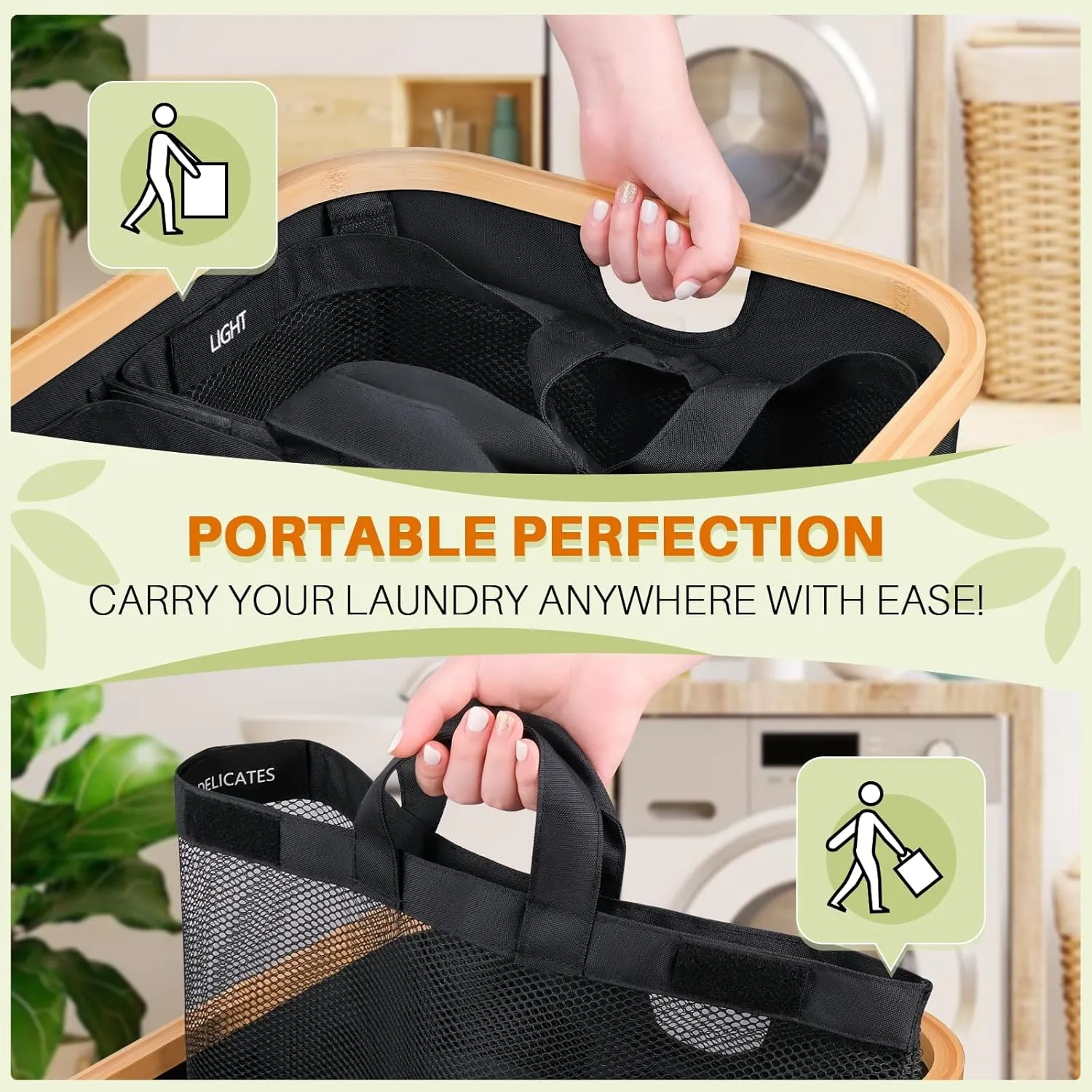Laundry Hamper 3 Section, 145L Dirty Clothes Hamper with Lid, Extra Large Laundry Basket Organizer with Removable Inner Bags & Labels for Laundry Room, Bedroom, Black