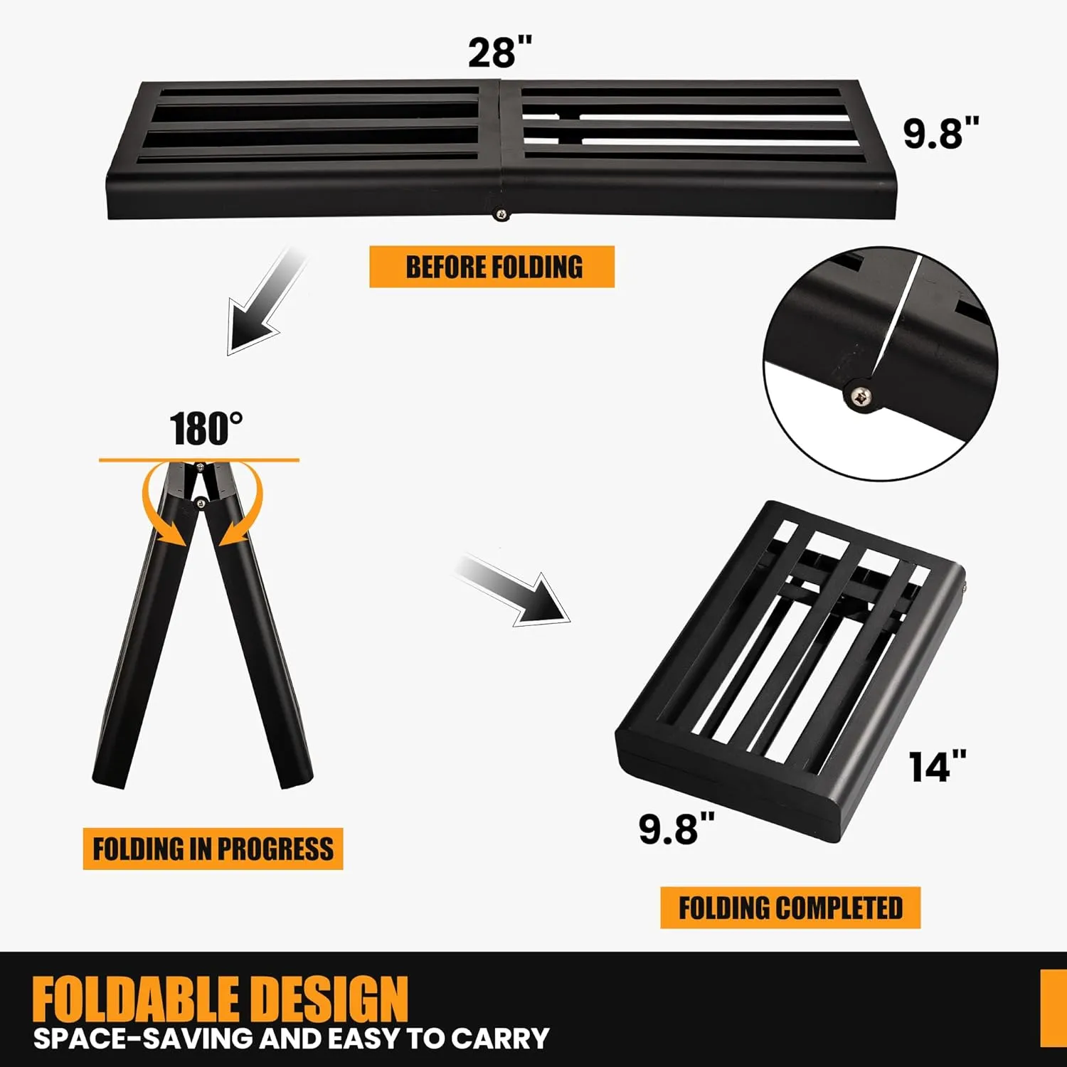 Lawn Leveling Rake 9.8" X 28", Adjustable Long Handle 26"-75" Heavy Duty Stainless Steel for Yard Garden, Easy Leveling of Sandy Soil Surfaces, Foldable Rake Head, Matte Black