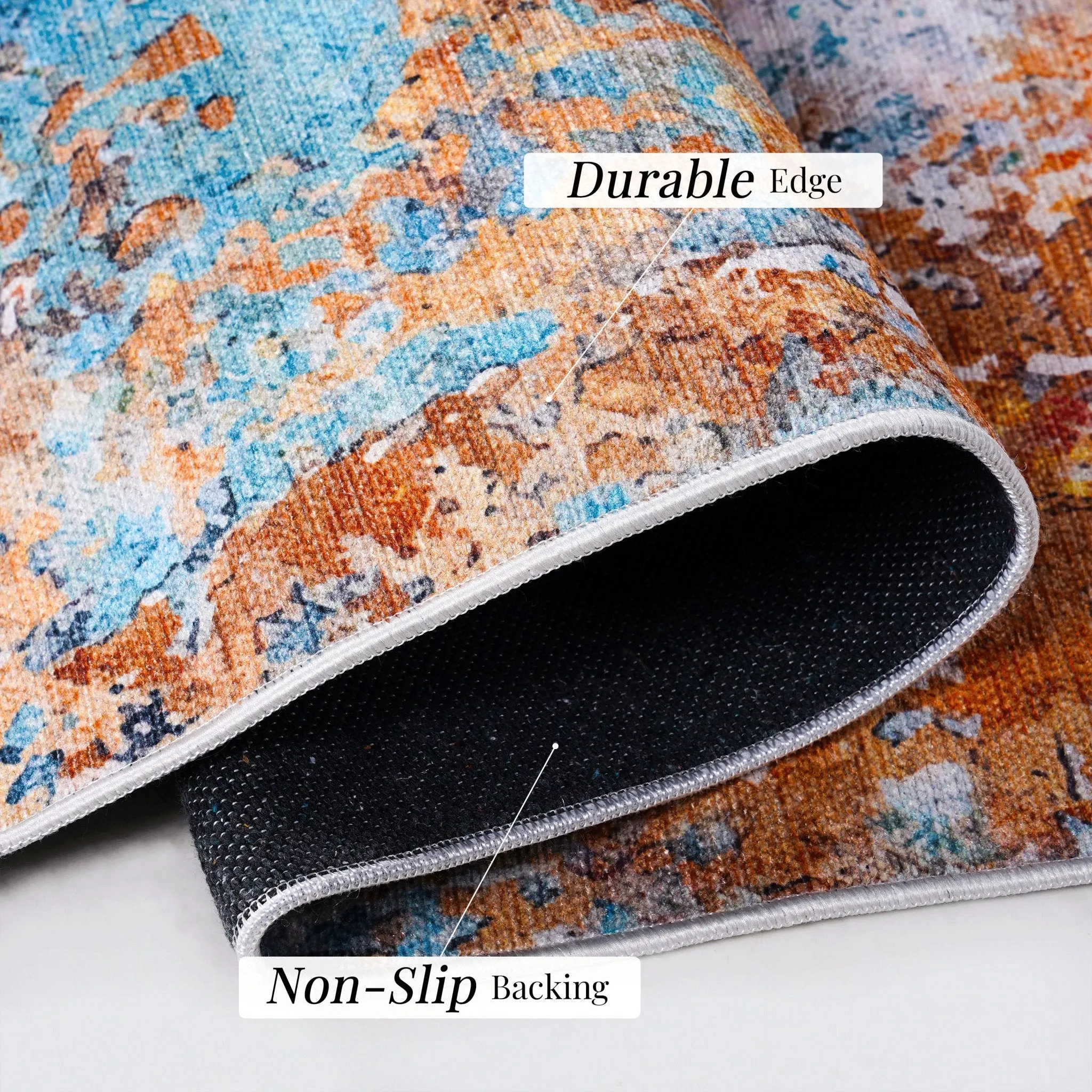Layla 9' x 12' Multi Color Machine Washable Low-Pile, Non-Slip, Non-Shedding, Foldable, Kid & Pet Friendly Area Rug