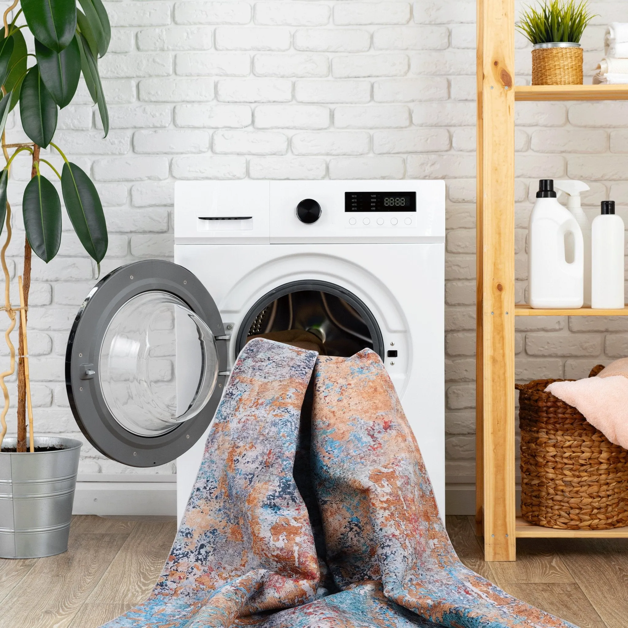 Layla 9' x 12' Multi Color Machine Washable Low-Pile, Non-Slip, Non-Shedding, Foldable, Kid & Pet Friendly Area Rug