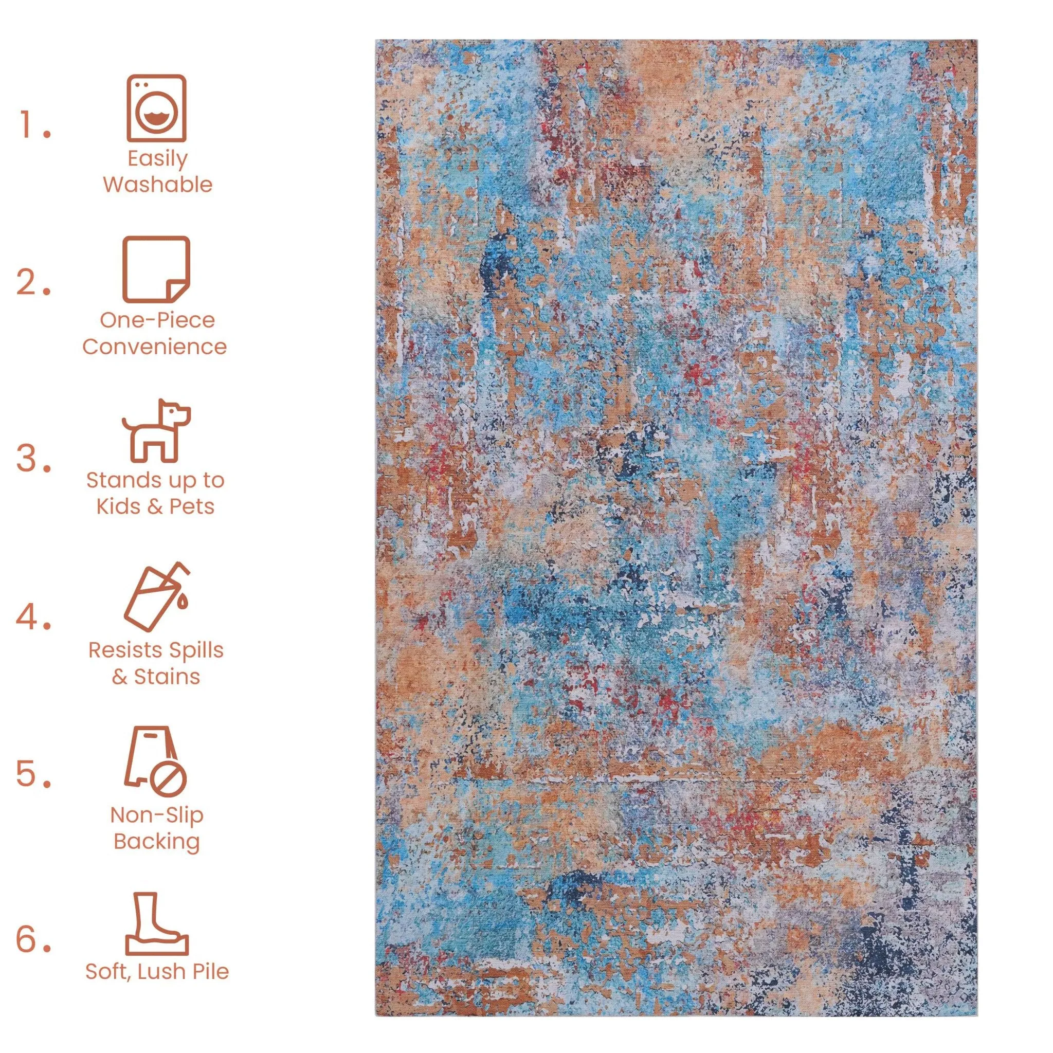 Layla 9' x 12' Multi Color Machine Washable Low-Pile, Non-Slip, Non-Shedding, Foldable, Kid & Pet Friendly Area Rug