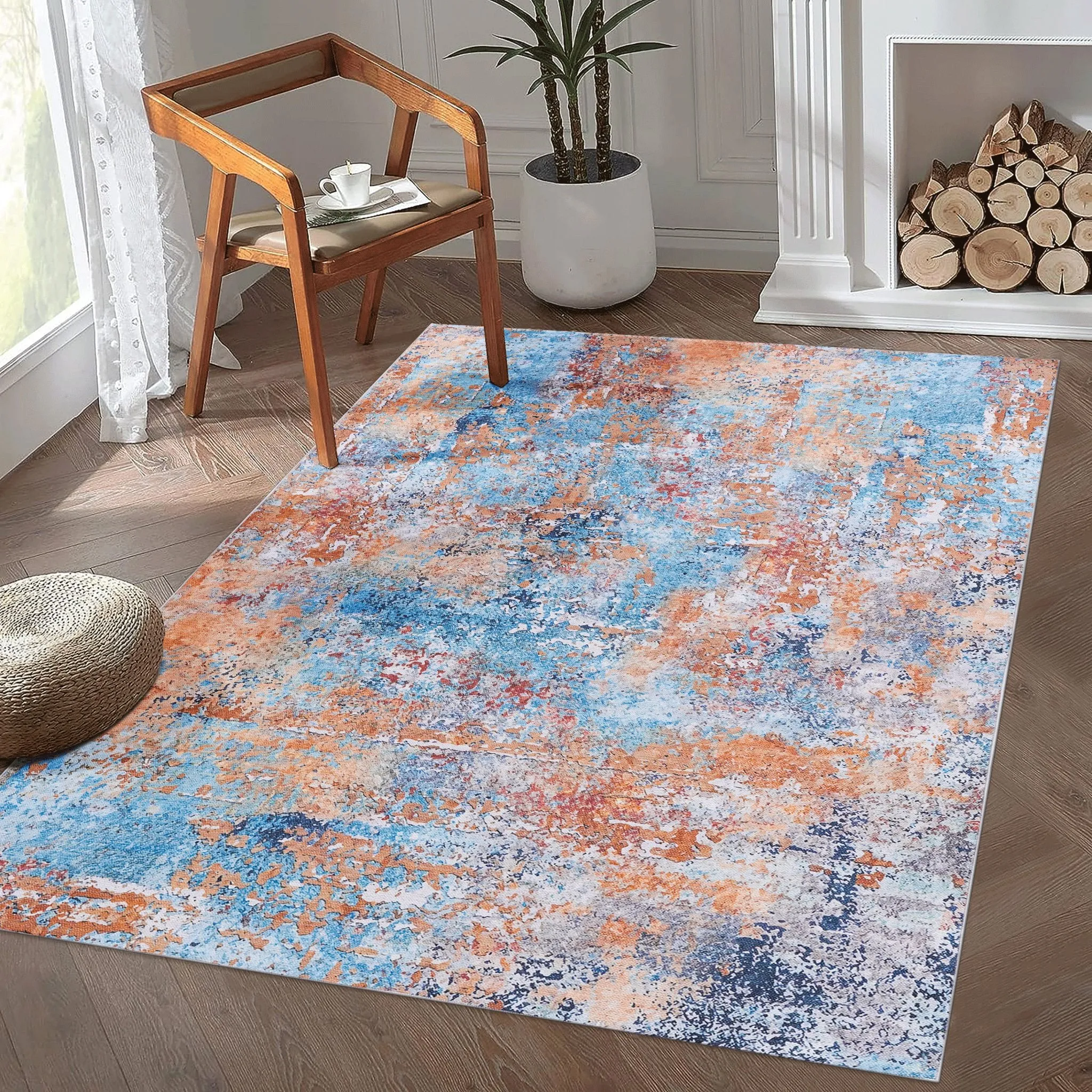 Layla 9' x 12' Multi Color Machine Washable Low-Pile, Non-Slip, Non-Shedding, Foldable, Kid & Pet Friendly Area Rug