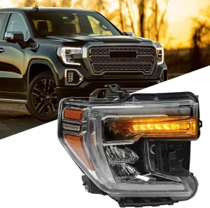 LED Headlight Assembly Compatible with GMC Sierra 1500 2019 2020 2021 2022 Replacement Headlamp with DRL LED Turn Signal Light Right Passenger Side RH 84507049 GM2503496