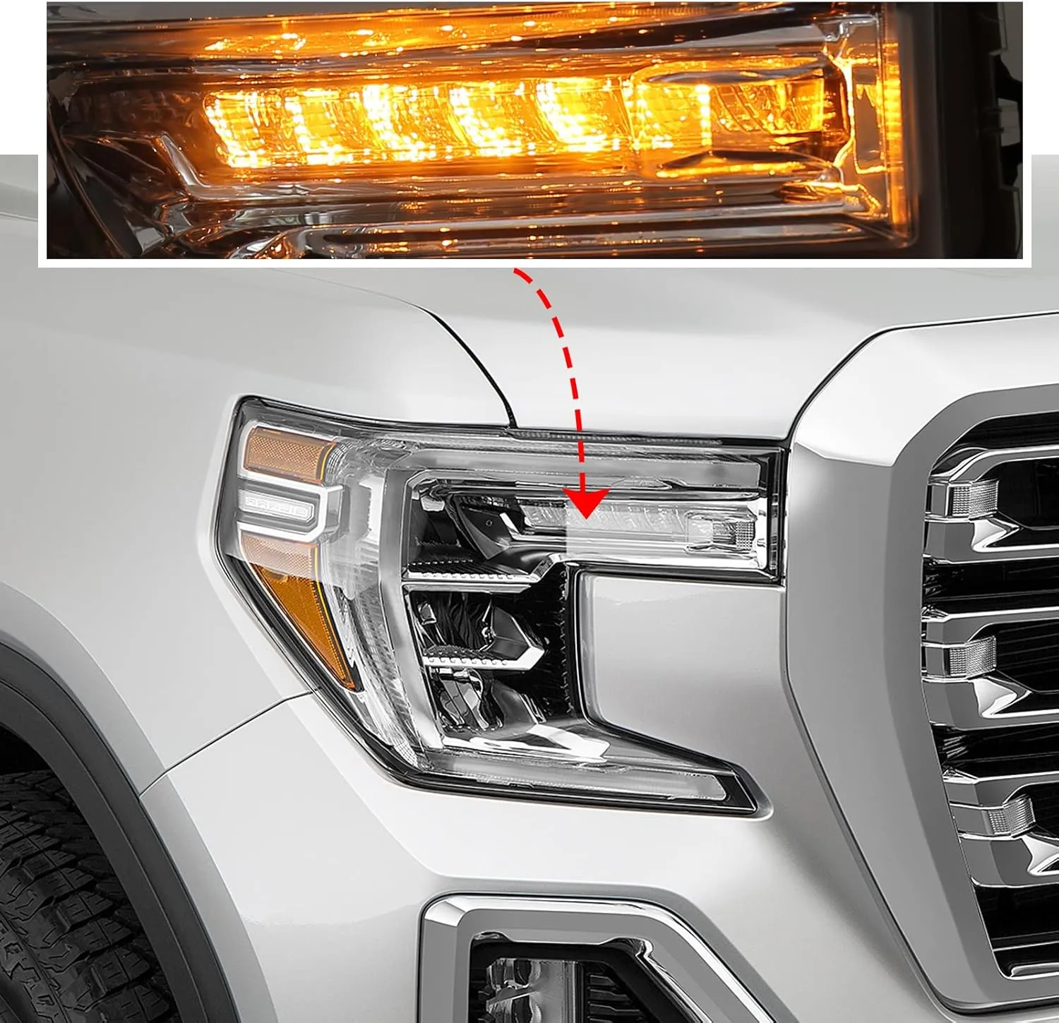 LED Headlight Assembly Compatible with GMC Sierra 1500 2019 2020 2021 2022 Replacement Headlamp with DRL LED Turn Signal Light Right Passenger Side RH 84507049 GM2503496