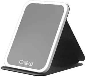 LED Makeup Mirror, 9" x 7", Portable Folding Mirror with 3 Color Modes, Built-in Lights, White