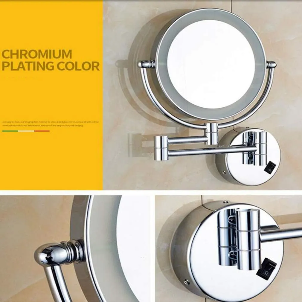 LED Makeup Vanity Mirror,Two-Sided Wall Mounted Beauty Mirror 3X Magnification Bathroom Mirror 360°Swivel Extendable Cosmetic Mirror 8inch,Chrome