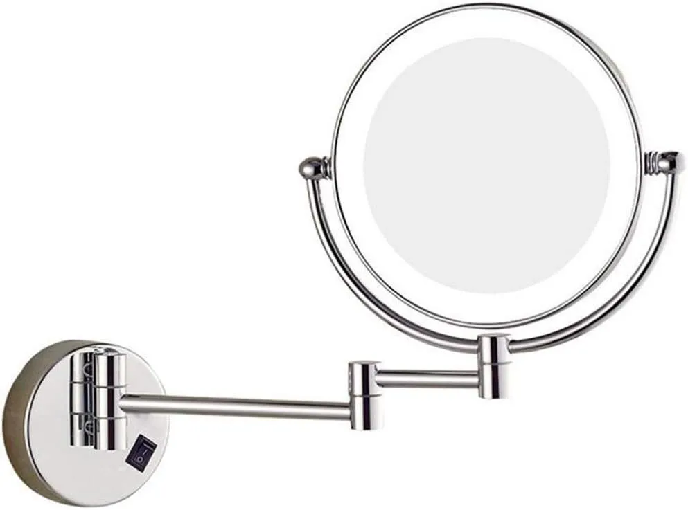 LED Makeup Vanity Mirror,Two-Sided Wall Mounted Beauty Mirror 3X Magnification Bathroom Mirror 360°Swivel Extendable Cosmetic Mirror 8inch,Chrome
