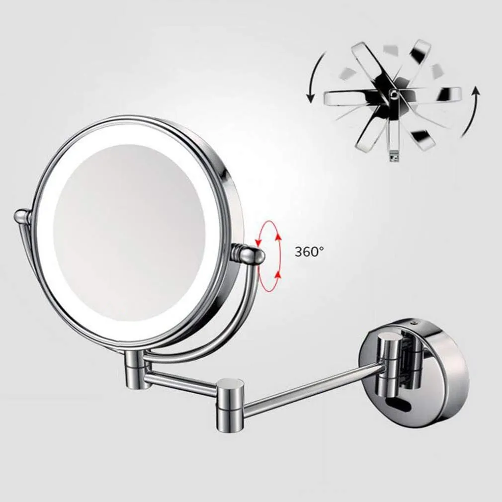 LED Makeup Vanity Mirror,Two-Sided Wall Mounted Beauty Mirror 3X Magnification Bathroom Mirror 360°Swivel Extendable Cosmetic Mirror 8inch,Chrome