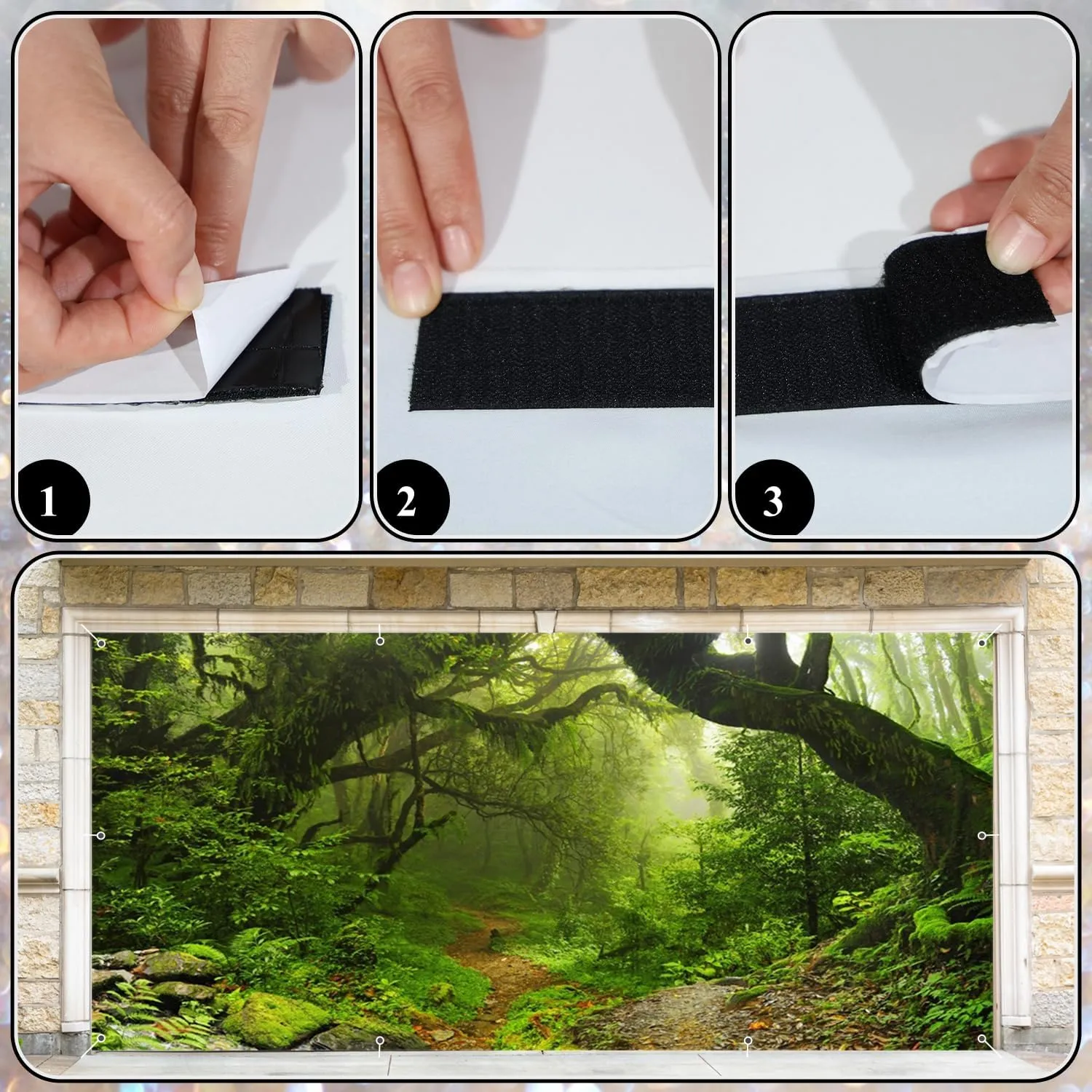 Leowefowa Green Enchanted Forest Garage Door Banners 10x5ft Jungle Woods Dirt Road Scenery Garage Door Decorations Jungle Trekking Adventure Garage Cover
