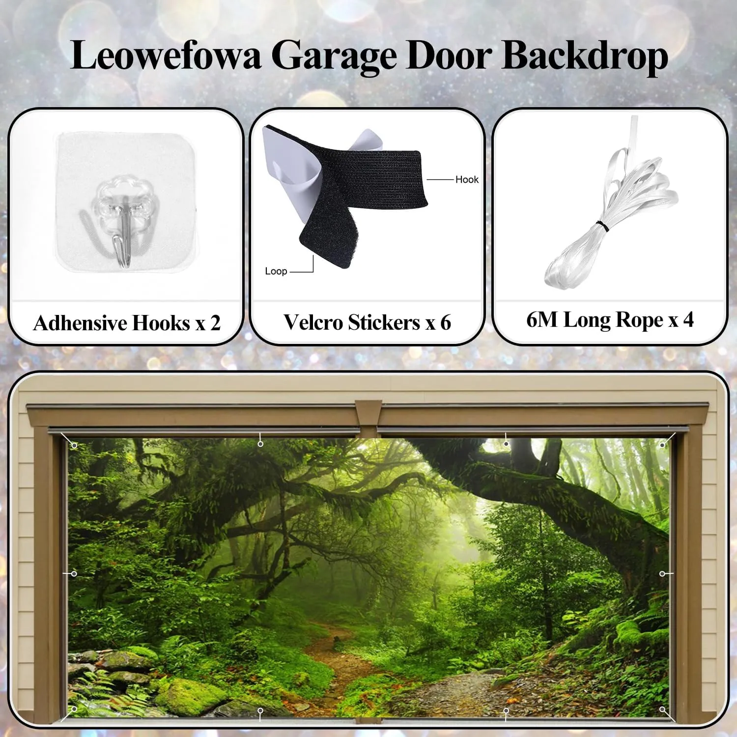 Leowefowa Green Enchanted Forest Garage Door Banners 10x5ft Jungle Woods Dirt Road Scenery Garage Door Decorations Jungle Trekking Adventure Garage Cover