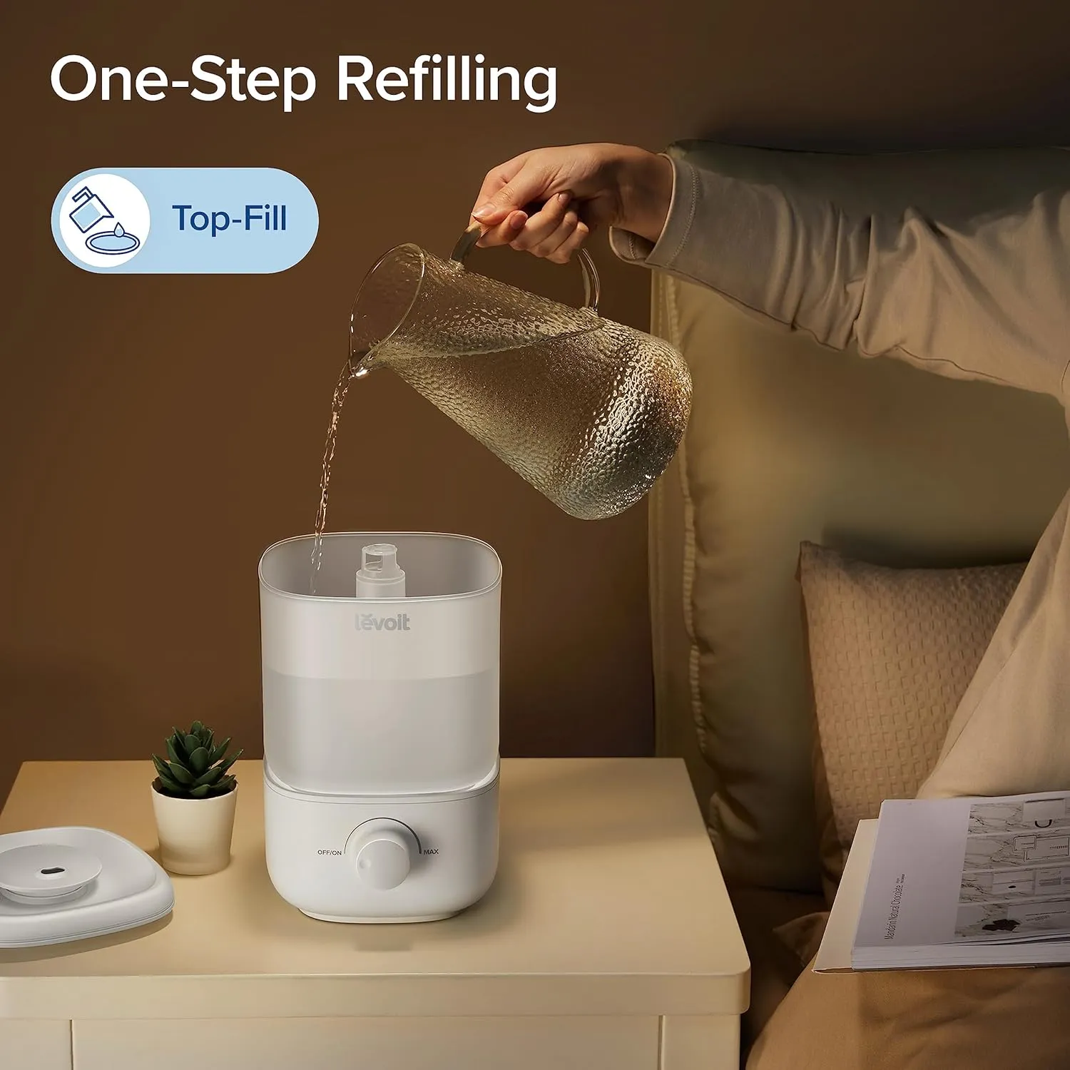 LEVOIT Top Fill Humidifiers for Bedroom, 2.5L Tank for Large Room, Easy to Fill & Clean, 28dB Quiet Cool Mist Air Humidifier for Home Baby Nursery & Plants, Auto Shut-off and BPA-Free for Safety, 25H