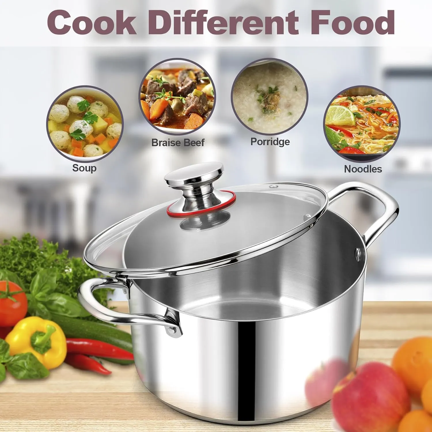 LIANYU 6QT 18/10 Stainless Steel Stockpot with Lid, Tri-Ply Heavy Duty Soup Cooking Pasta Canning Pot, 6 Quart Boiling Strew Simmer Induction Pot, Dishwasher Safe Cookware
