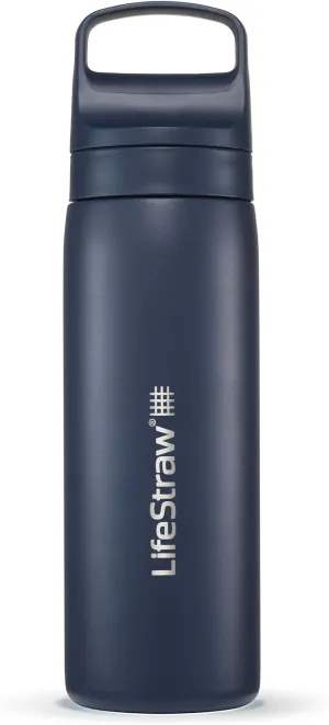 LifeStraw Go Series – Insulated Stainless Steel Water Filter Bottle for Travel and Everyday Use, Removes Bacteria, Parasites and Microplastics, Improves Taste, 18oz Aegean Sea