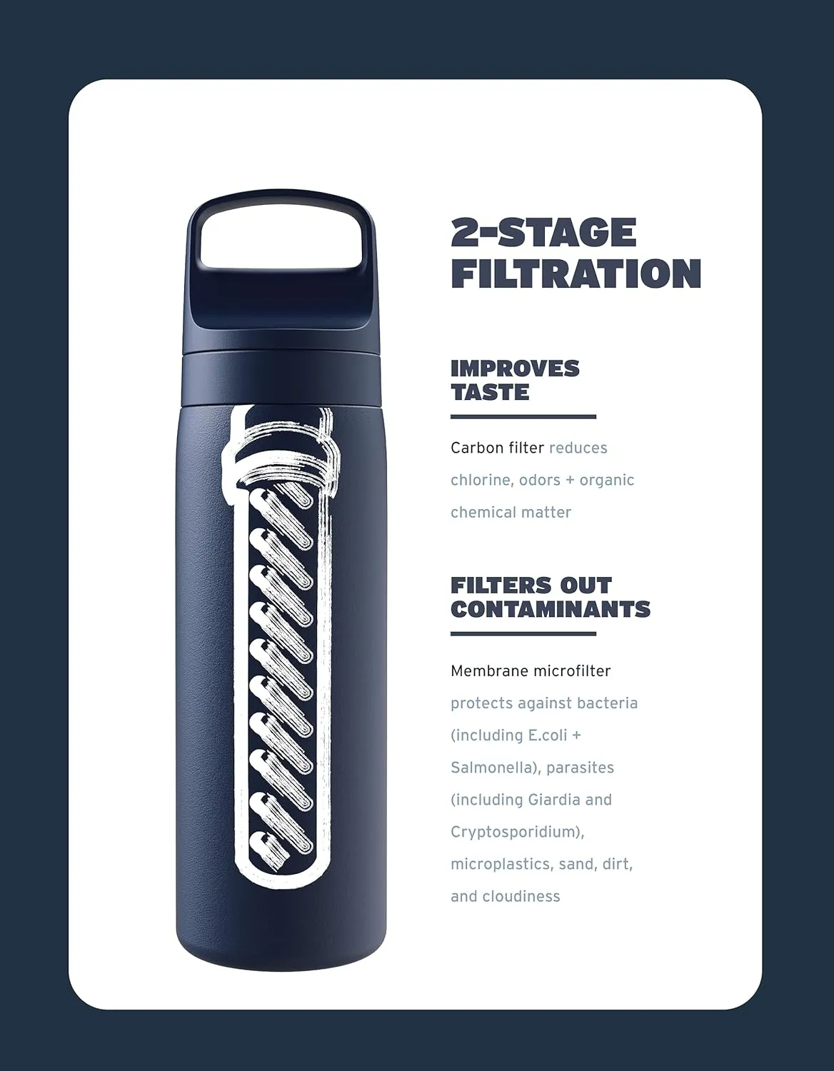 LifeStraw Go Series – Insulated Stainless Steel Water Filter Bottle for Travel and Everyday Use, Removes Bacteria, Parasites and Microplastics, Improves Taste, 18oz Aegean Sea