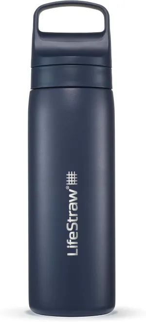 LifeStraw Go Series – Insulated Stainless Steel Water Filter Bottle for Travel and Everyday Use, Removes Bacteria, Parasites and Microplastics, Improves Taste, 18oz Aegean Sea