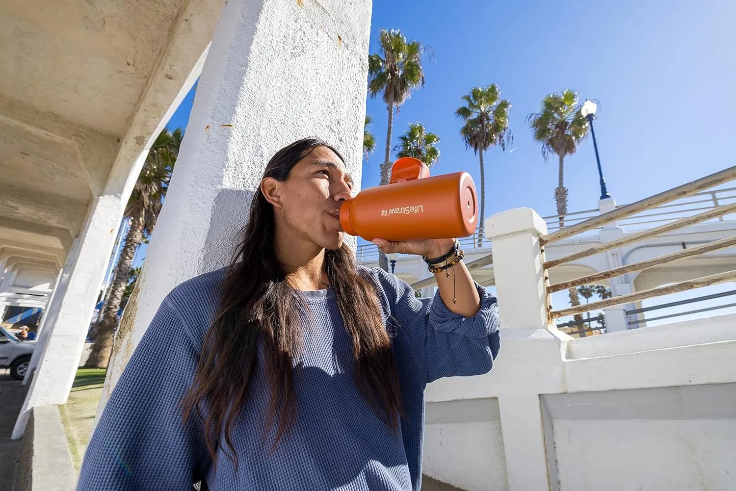 LifeStraw Go Series — Insulated Stainless Steel Water Filter Bottle for Travel and Everyday Use Removes Bacteria, Parasites and Microplastics, Improves Taste, 1L Kyoto Orange
