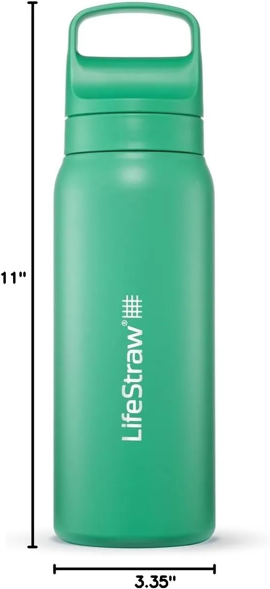 LifeStraw Go Series – Insulated Stainless Steel Water Filter Bottle for Travel and Everyday Use, Removes Bacteria, Parasites and Microplastics, Improves Taste, 24oz Cactus Green