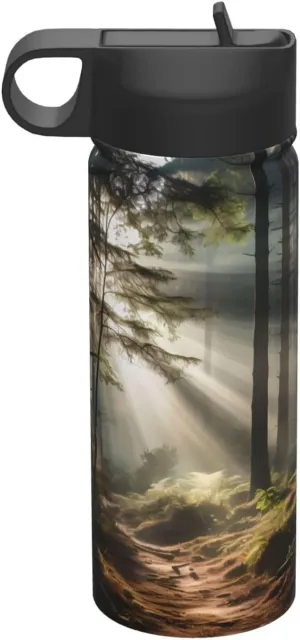 Light in the Forest Sports Insulated Water Bottle, 18OZ Stainless Steel Straw Water Bottle for Camping Fitness Outdoor Hiking