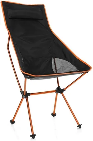 Lightweight Folding Chair Camping Portable Seat, Built-in Pillow, Backrest and Carry Bag, for Fishing, Hiking, Picnic, Travel Beach Lawn