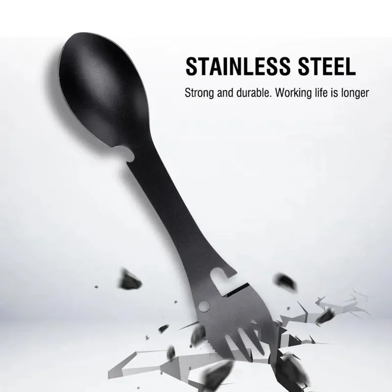 LISM 5-in-1 Camping Tableware Multi-Tool – Portable Stainless Steel Outdoor Eating Utensil
