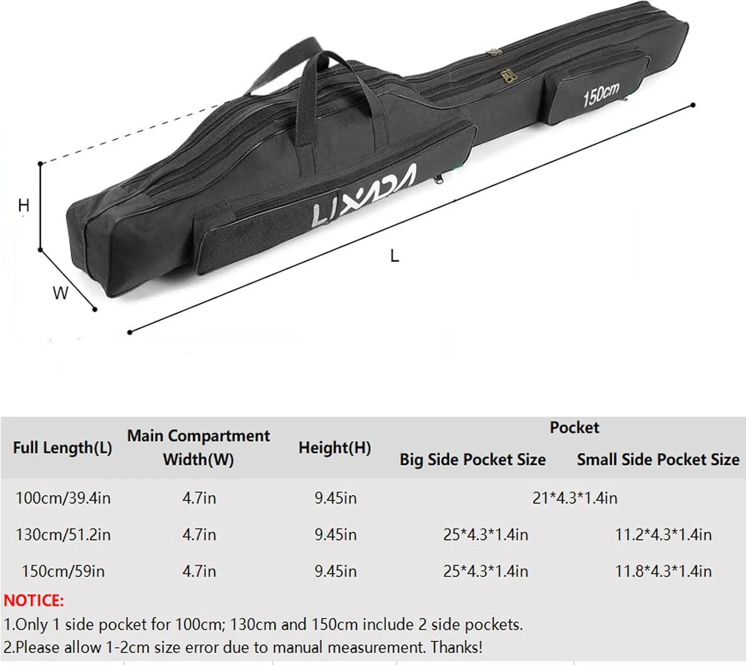 Lixada Fishing Rod Case, Portable Folding Fishing Rod Case Fishing Pole Reel Storage Bag Fishing Gears Organizer