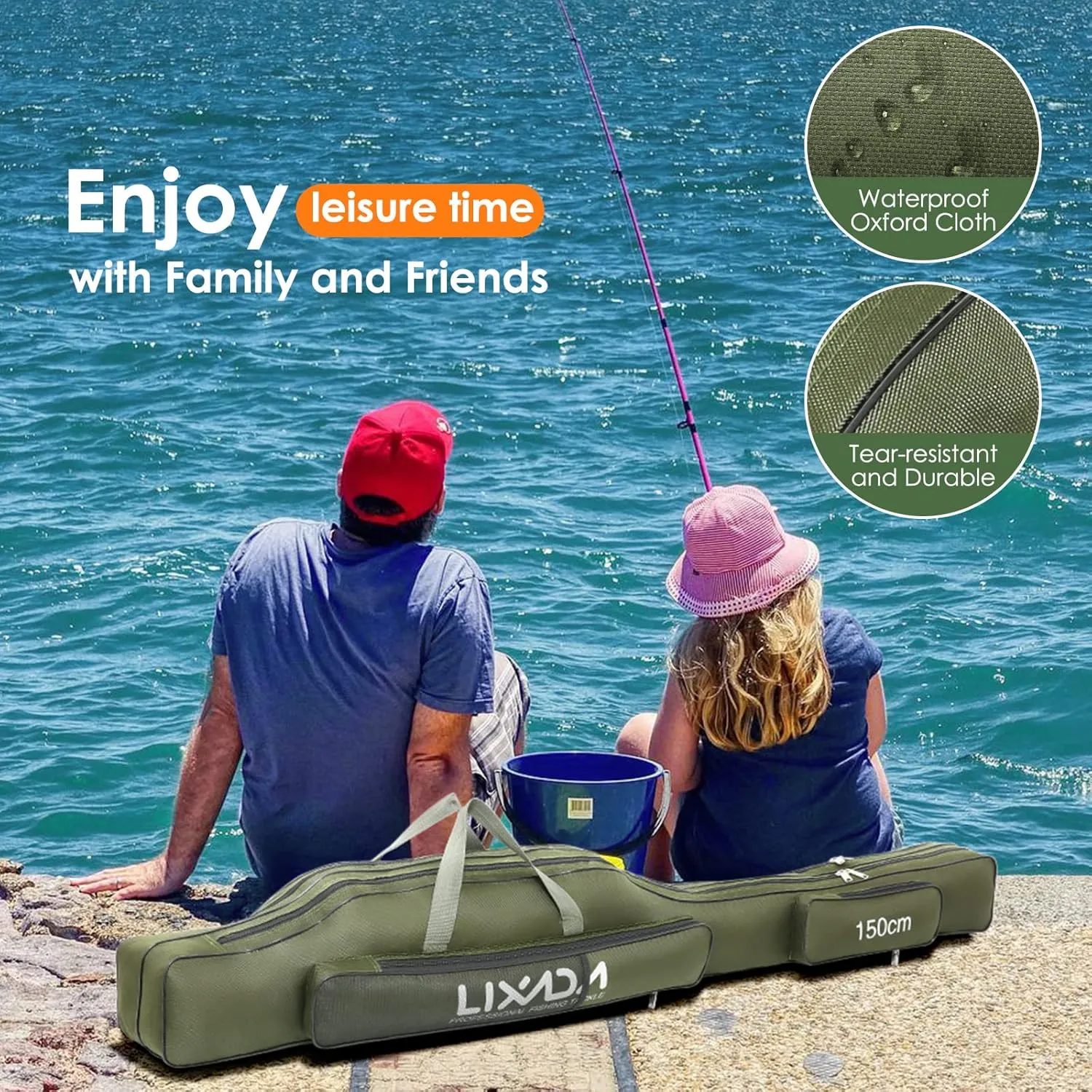 Lixada Fishing Rod Case, Portable Folding Fishing Rod Case Fishing Pole Reel Storage Bag Fishing Gears Organizer