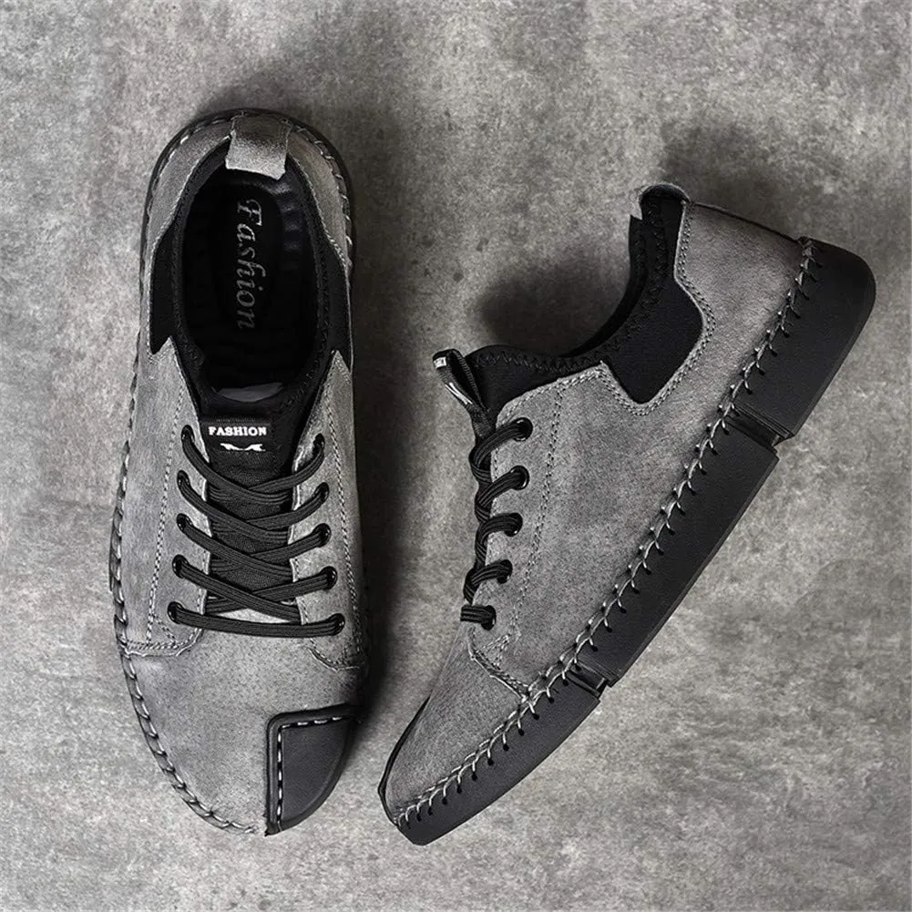 LLTMALL Men's Classic Handmade Leather Flats Leisure Lace-up Driving Shoes Skate Shoes