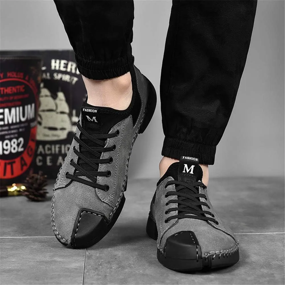 LLTMALL Men's Classic Handmade Leather Flats Leisure Lace-up Driving Shoes Skate Shoes
