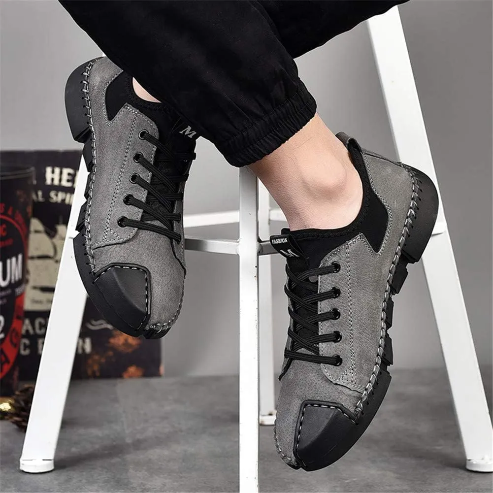 LLTMALL Men's Classic Handmade Leather Flats Leisure Lace-up Driving Shoes Skate Shoes