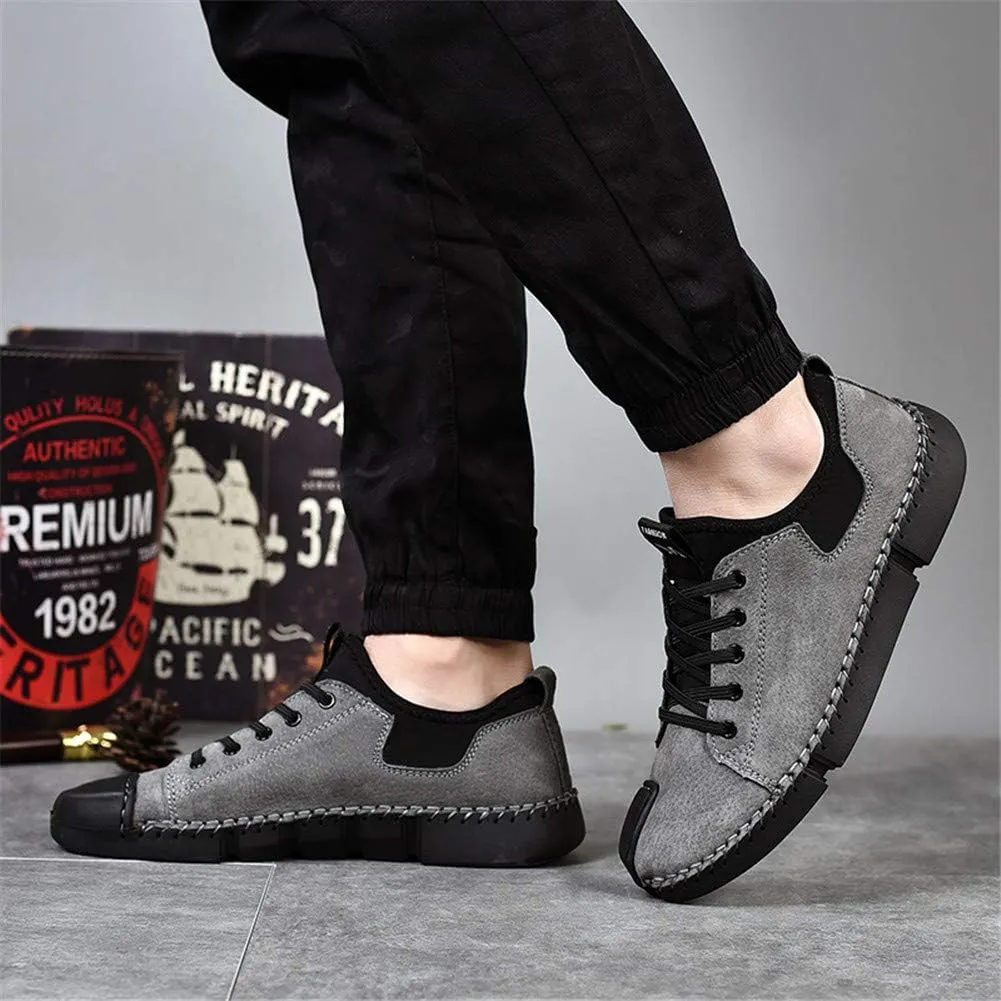 LLTMALL Men's Classic Handmade Leather Flats Leisure Lace-up Driving Shoes Skate Shoes