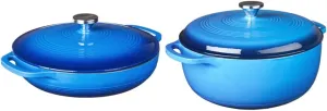 Lodge Enameled Cast Iron Covered Casserole, 3.6-Quart, Caribbean Blue, Oval casserole & EC7D33 Enameled Cast Iron Dutch Oven, 7.5-Quart, Caribbean Blue