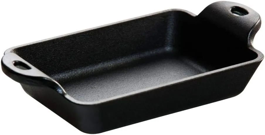 Lodge Heat Enhanced and Seasoned Cast Iron Rectangular Mini Server, 10-Ounce, Black