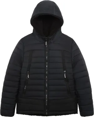 LONDON FOG Boys' Reversible Puffer-to-Sherpa Fleece Heavyweight Jacket