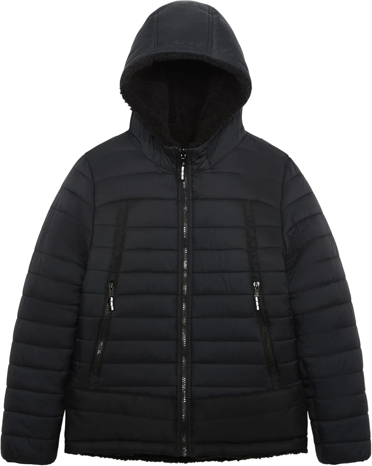 LONDON FOG Boys' Reversible Puffer-to-Sherpa Fleece Heavyweight Jacket