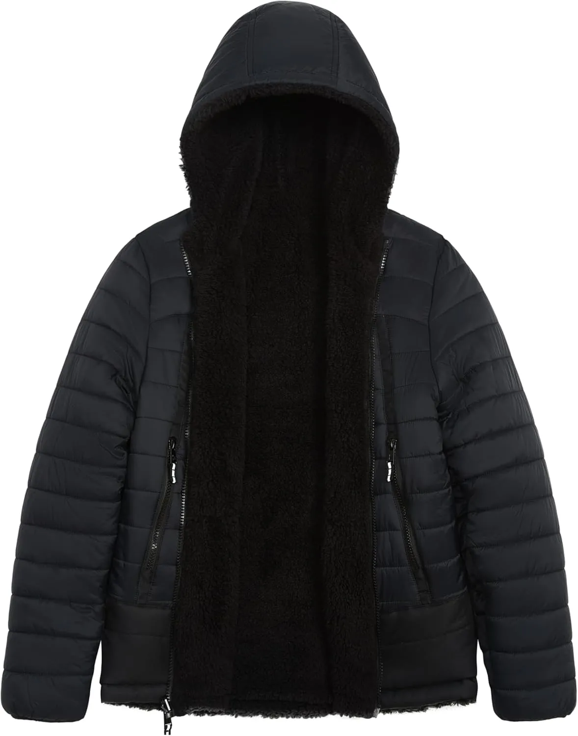 LONDON FOG Boys' Reversible Puffer-to-Sherpa Fleece Heavyweight Jacket