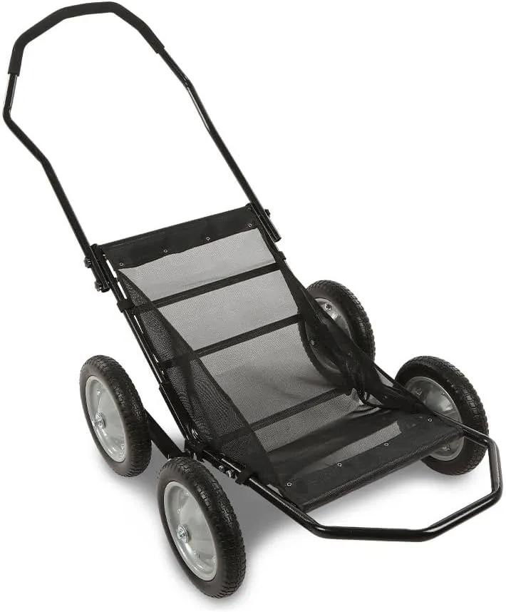LQI 500lb Capacity Foldable Multi Use Deer Game Recovery Cart Black Utility Gear Dolly with 4 Oversized Wheels All Terrain Cart
