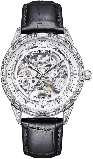 Luxury Skeleton Automatic Mens Watches Retro Carving Dial Waterproof Mechanical Watches Carved Movement Diamond Dial Leather/Steel Strap