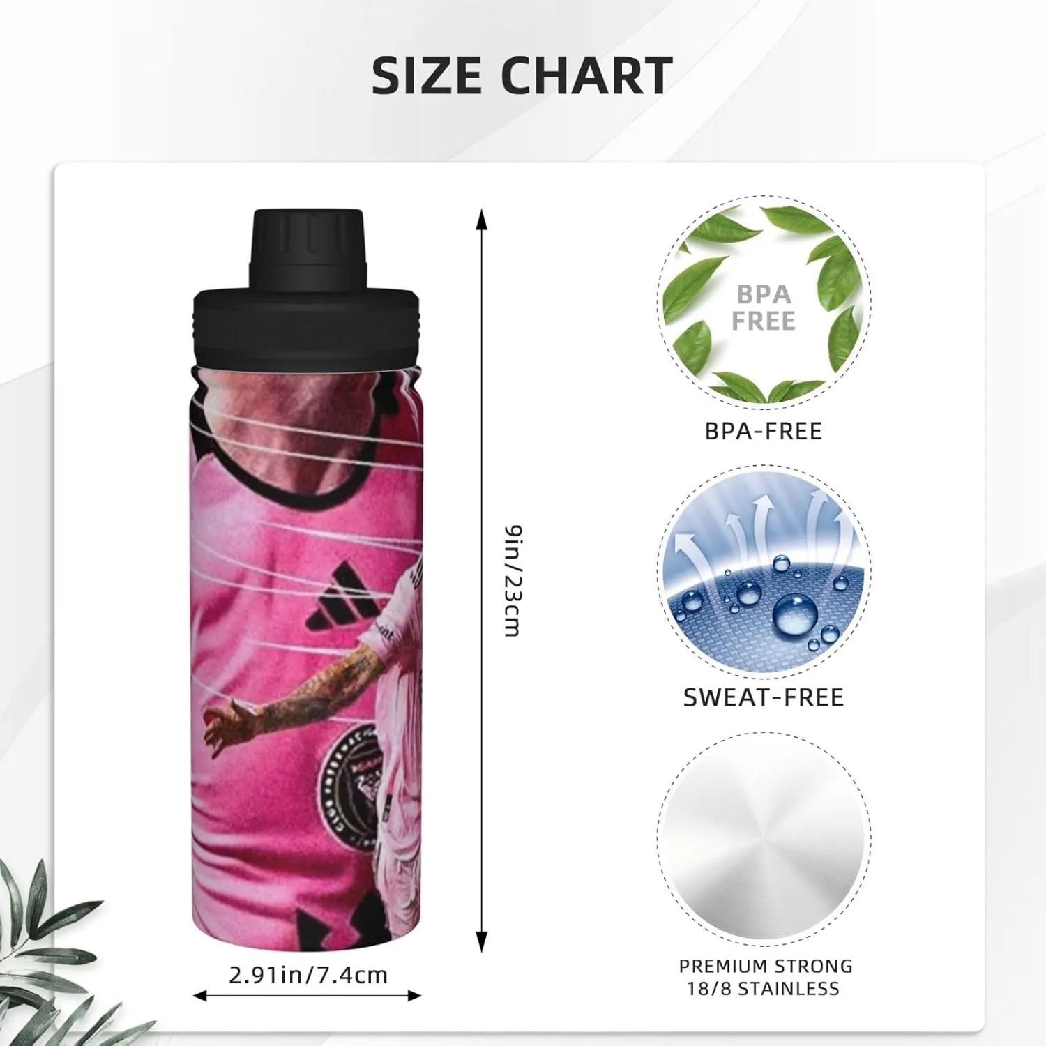 M-essi 18OZ sports insulated water bottle easy to carry with spout cover, insulated water bottle White