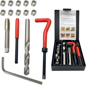 M12x1.5 Thread Repair Kit, 15 Pcs Helicoil Thread Inserts Taps Kit with HSS Drill Bits Compatible Hand Tool Set for Damaged Thread ＆ Auto Repairing(Metric)