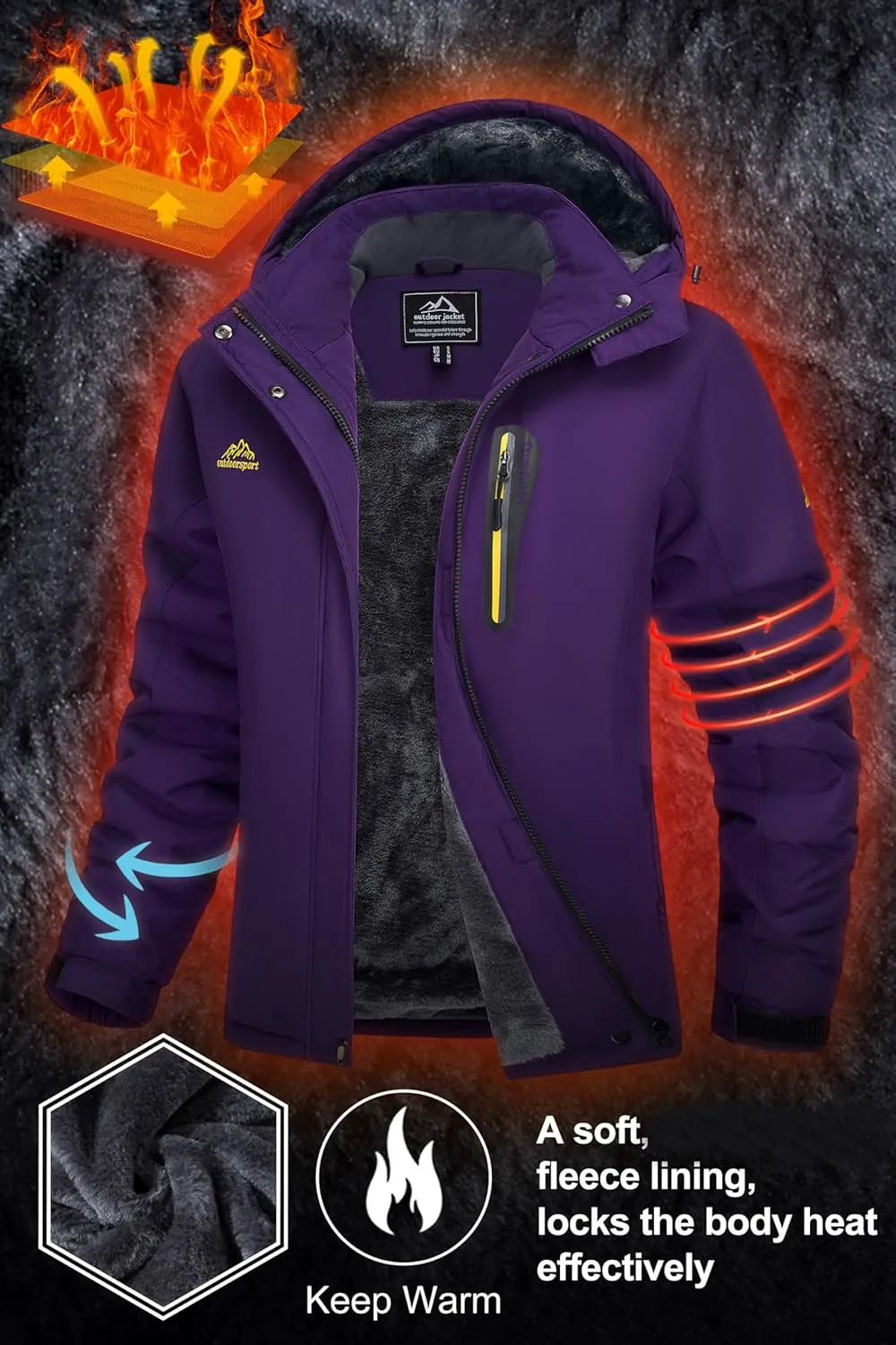 MAGCOMSEN Women's Ski Jackets Water Resistant Insulated Snow Jcakets Windproof Fleece Lined Winter Coats with Hood