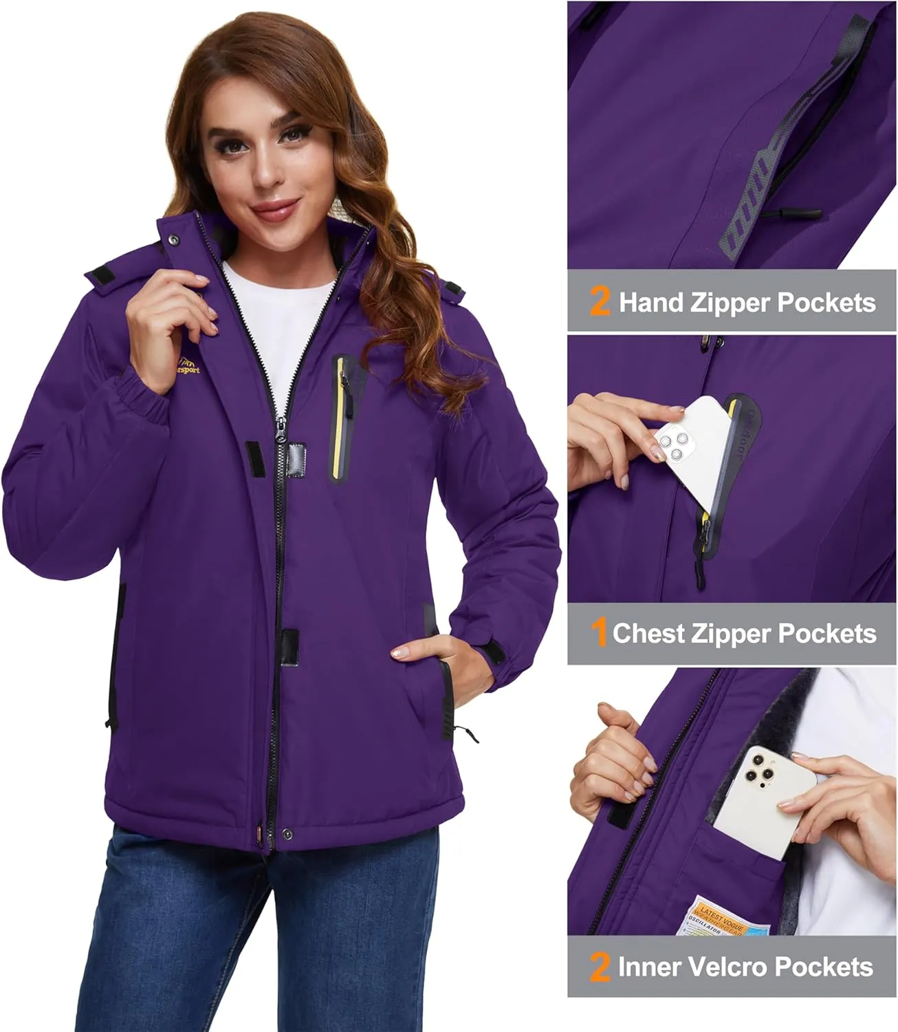 MAGCOMSEN Women's Ski Jackets Water Resistant Insulated Snow Jcakets Windproof Fleece Lined Winter Coats with Hood