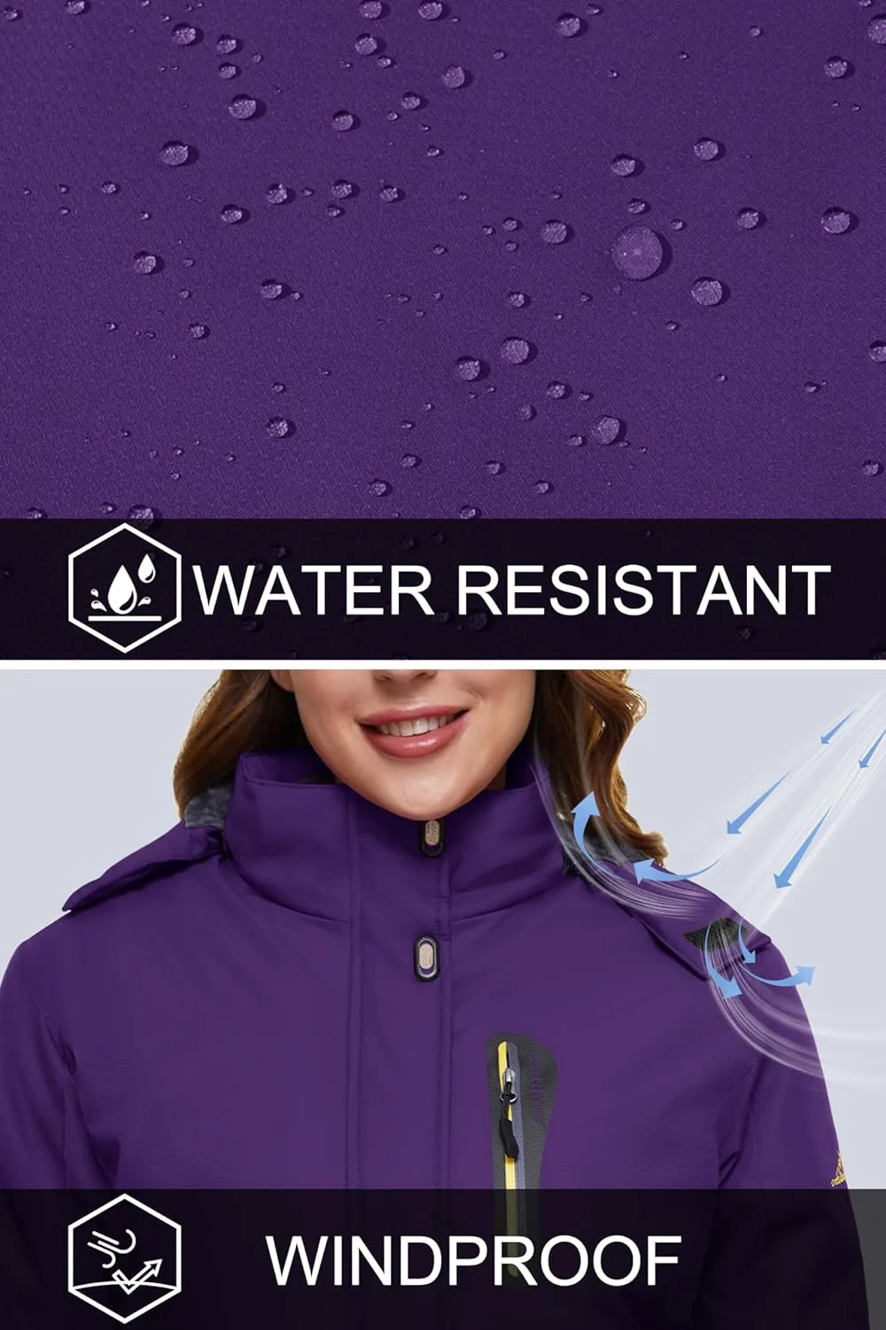 MAGCOMSEN Women's Ski Jackets Water Resistant Insulated Snow Jcakets Windproof Fleece Lined Winter Coats with Hood