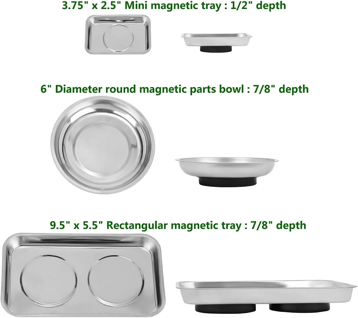 Magnetic Tray Holder 3pc,for Socket Screw Nuts Bolts Metal Parts,Extra Strong Magnet,Thickened Tray,Stainless Steel