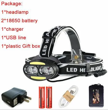 Maimu LED Headlamp 8 LED Headlight 12000lumens  Headlight USB Rechargeable 18650 Battery Head Lamp Lanterns Fishing Light D24