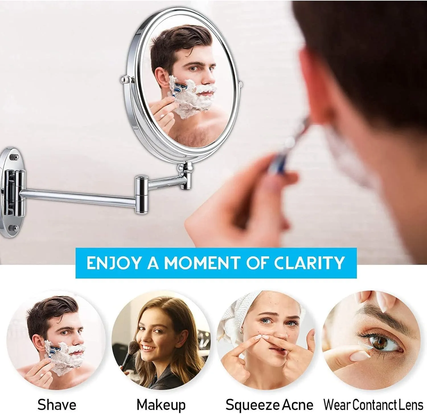 Makeup Mirror, Wall Mount Makeup Mirror with 7X Magnification, 8inch Double Sided 360° Swivel Vanity Mirror Plug Powered for Bedroom or Bathroom,Zirconium Gold