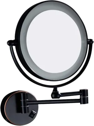 Makeup Vanity Mirror,LED Lighted Two-Sided Bathroom Mirror 3X Magnification Wall Mounted Beauty Mirror Extendable Cosmetic Mirror Powered by Plug,Nickel Wire Drawing(Bronze 8inch) (Black 8inch)