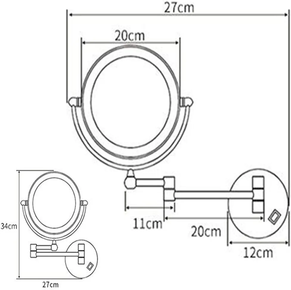 Makeup Vanity Mirror,LED Lighted Two-Sided Bathroom Mirror 3X Magnification Wall Mounted Beauty Mirror Extendable Cosmetic Mirror Powered by Plug,Nickel Wire Drawing(Bronze 8inch) (Black 8inch)