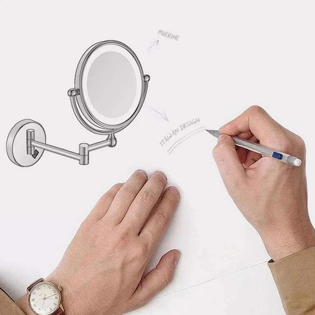 Makeup Vanity Mirror,LED Lighted Two-Sided Bathroom Mirror 3X Magnification Wall Mounted Beauty Mirror Extendable Cosmetic Mirror Powered by Plug,Nickel Wire Drawing(Bronze 8inch) (Black 8inch)