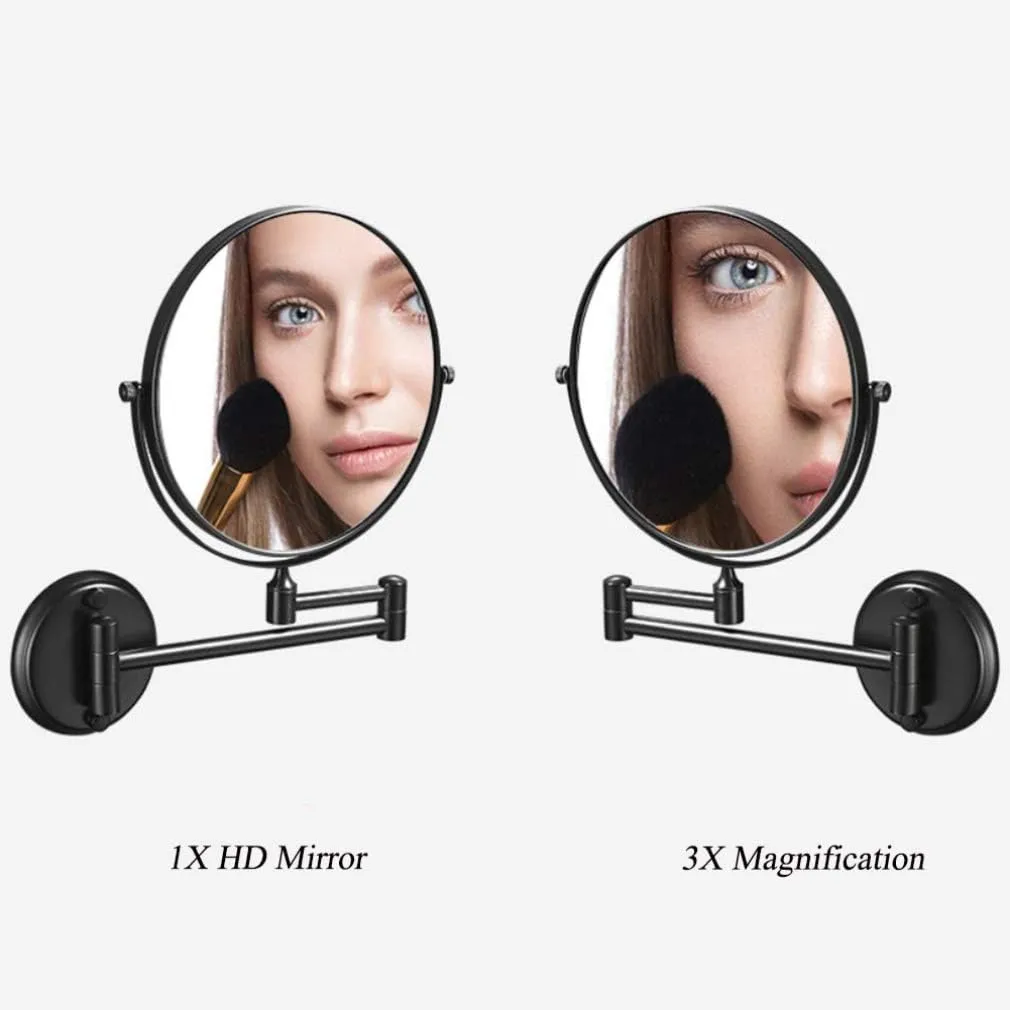 Makeup Vanity Mirror,Two-Sided Wall Mounted 3X Magnification Bathroom Mirror 360°Swivel Extendable Cosmetic Mirror,Black